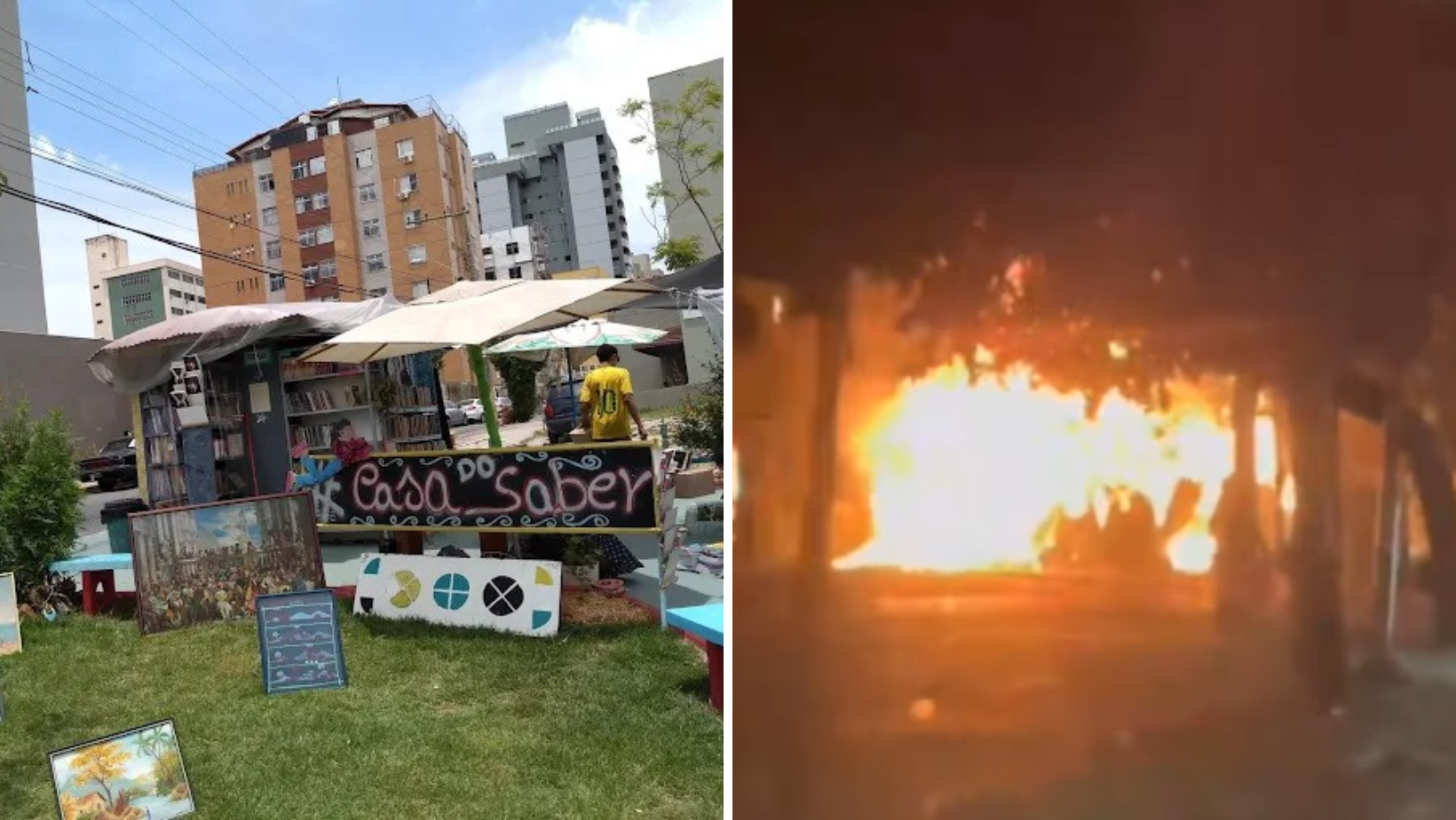 Incêndio destrói biblioteca comunitária em BH, e suspeitos fogem