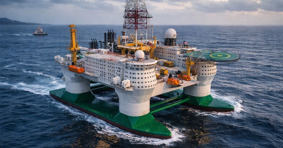Imagem de uma ilha artificial chinesa sob construção, com uma paisagem desértica ao fundo e uma frota de navios ao redor.