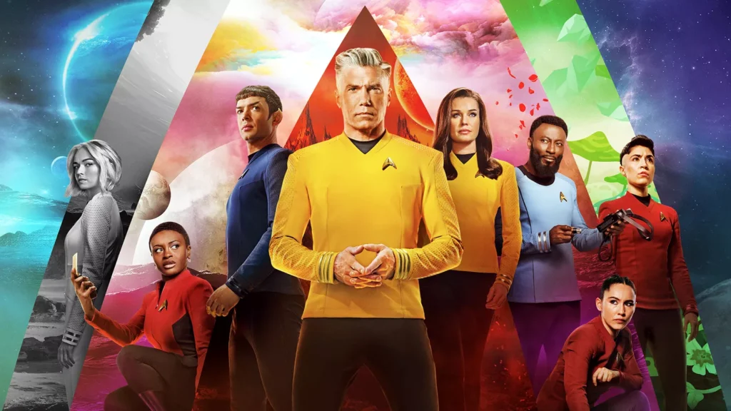 Capitão Pike e sua equipe da USS Enterprise em missão de exploração no universo.