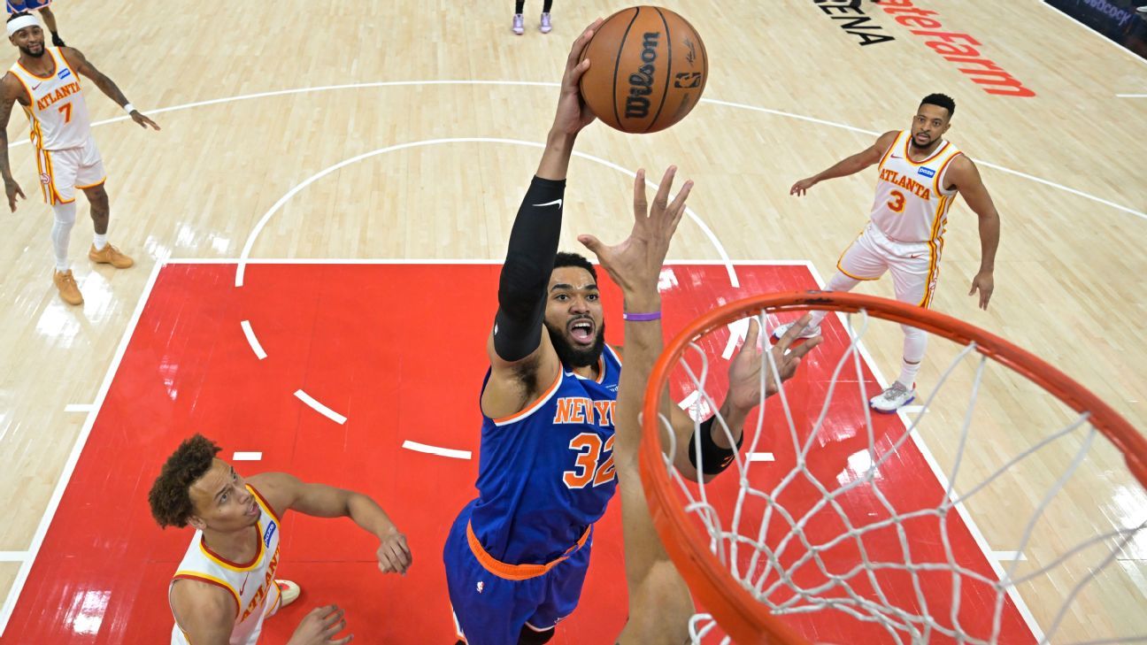 Knicks batem Hawks com triplo-duplo de Towns e igualam a série nos playoffs da NBA