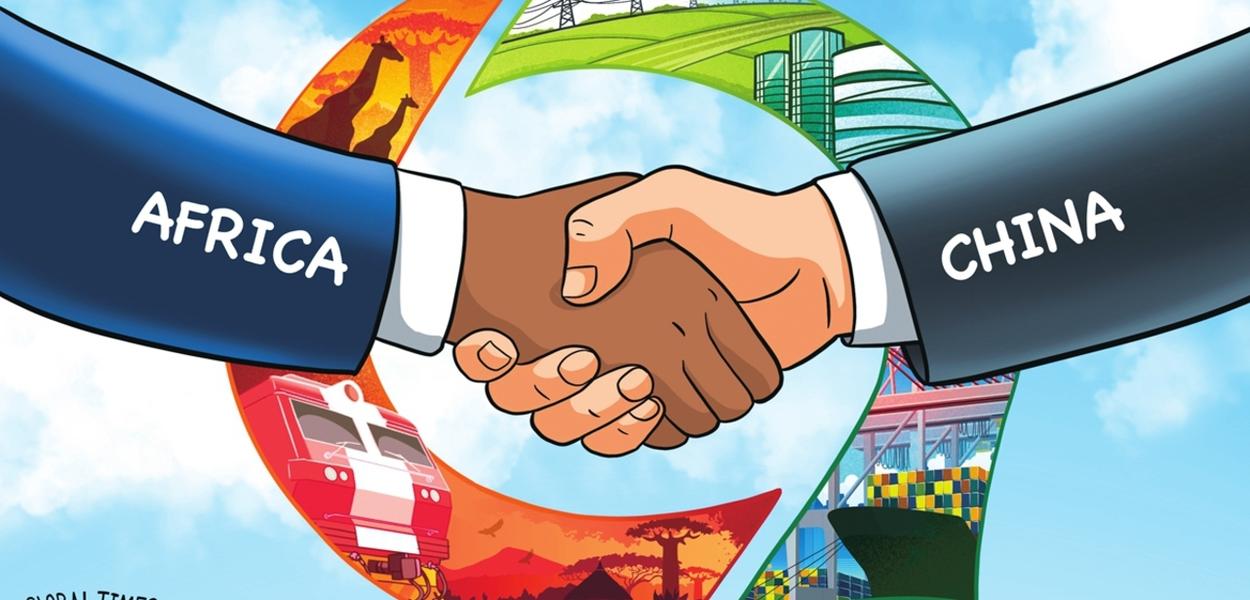 Representantes chineses e africanos se reúnem em uma conferência de cooperação econômica.