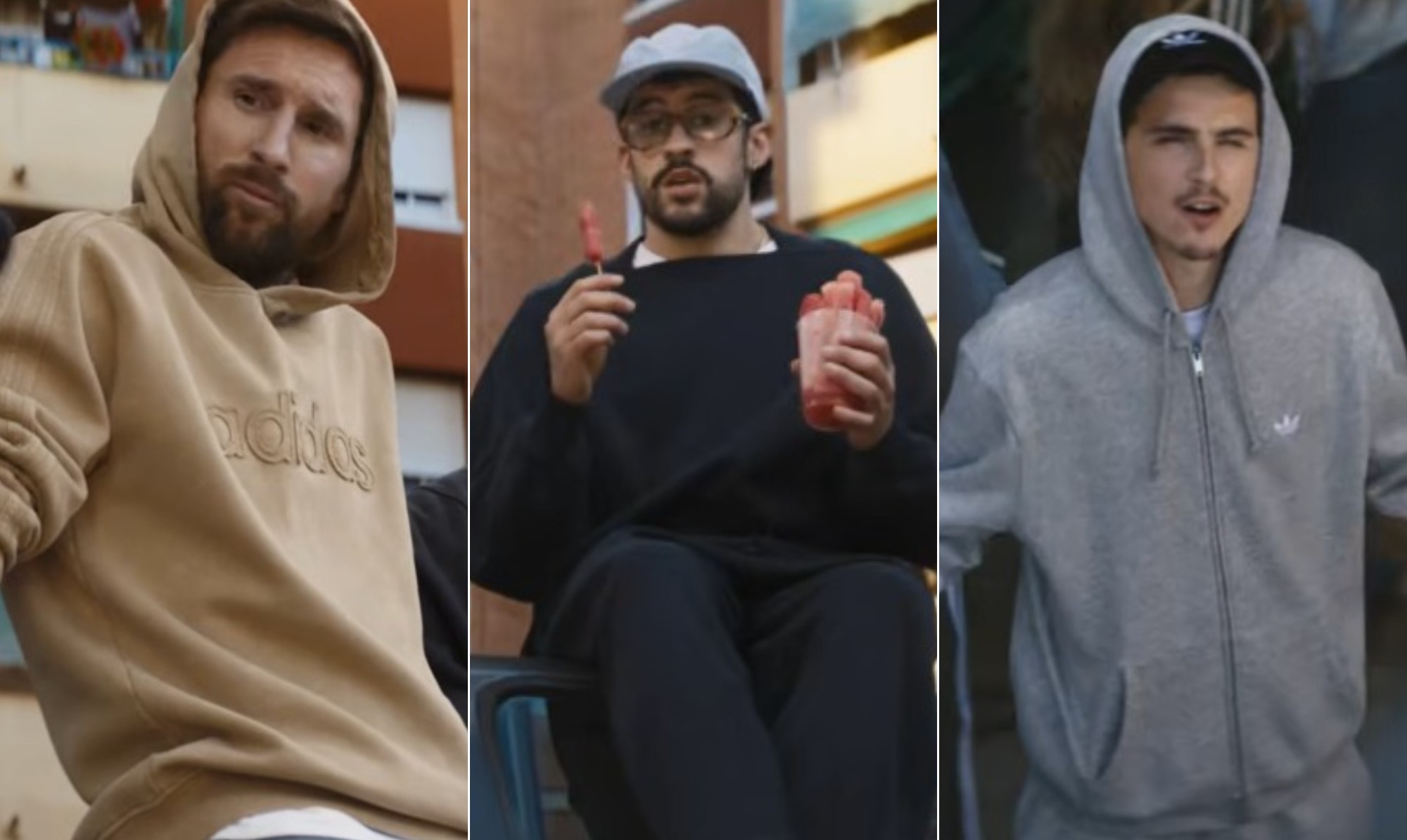 Celebrações de Messi, Bad Bunny e Timothée Chalamet em comercial da Adidas para a Copa do Mundo.