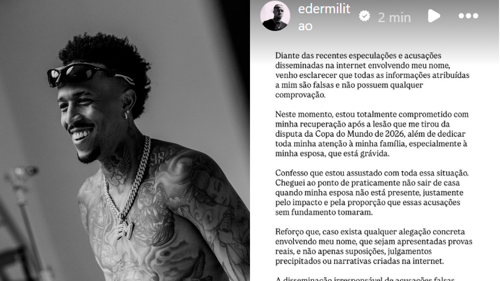 Eder Militão se pronuncia após ter seu nome associado à separação de Virginia e Vini Jr