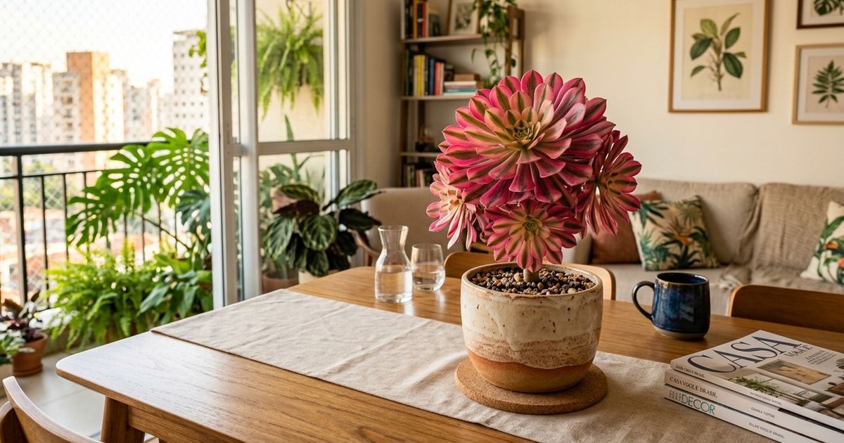Planta interior rosa brilhante e fácil de cuidar.