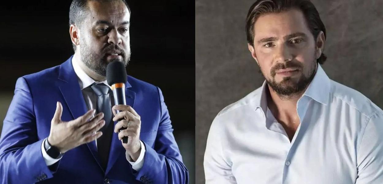 Homem de negócios Vorcaro e ministro Castro em Nova Iorque, assinando acordo de investimento de R$ 80 milhões.