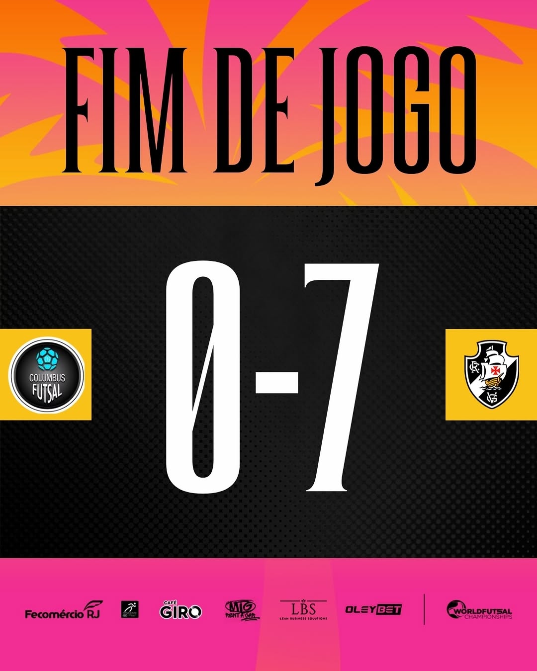 Futsal: Vasco goleia o Columbus por 7 a 0 na 2a rodada do World Futsal Championships