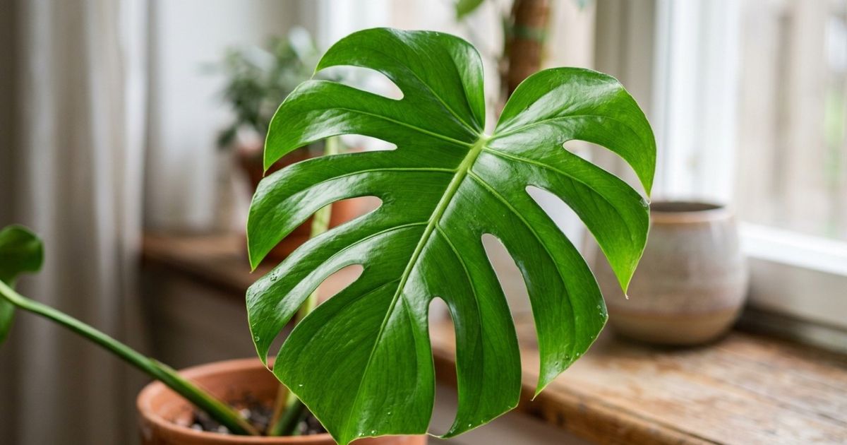 Mulher examina cuidadosamente folhas secas de uma planta, preocupada com a saúde da planta.