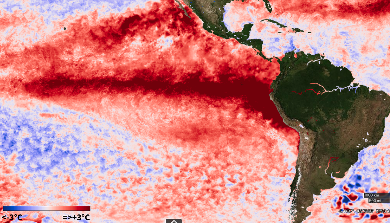 nova previsão reforça Super El Niño histórico com aquecimento acima de 3°C