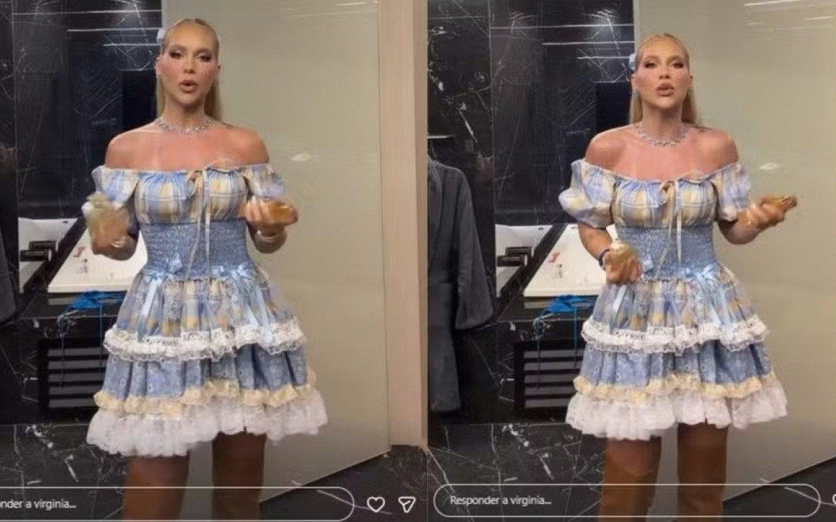 Virginia aposta em look caipira para festa julina na mansão de Vini Jr.