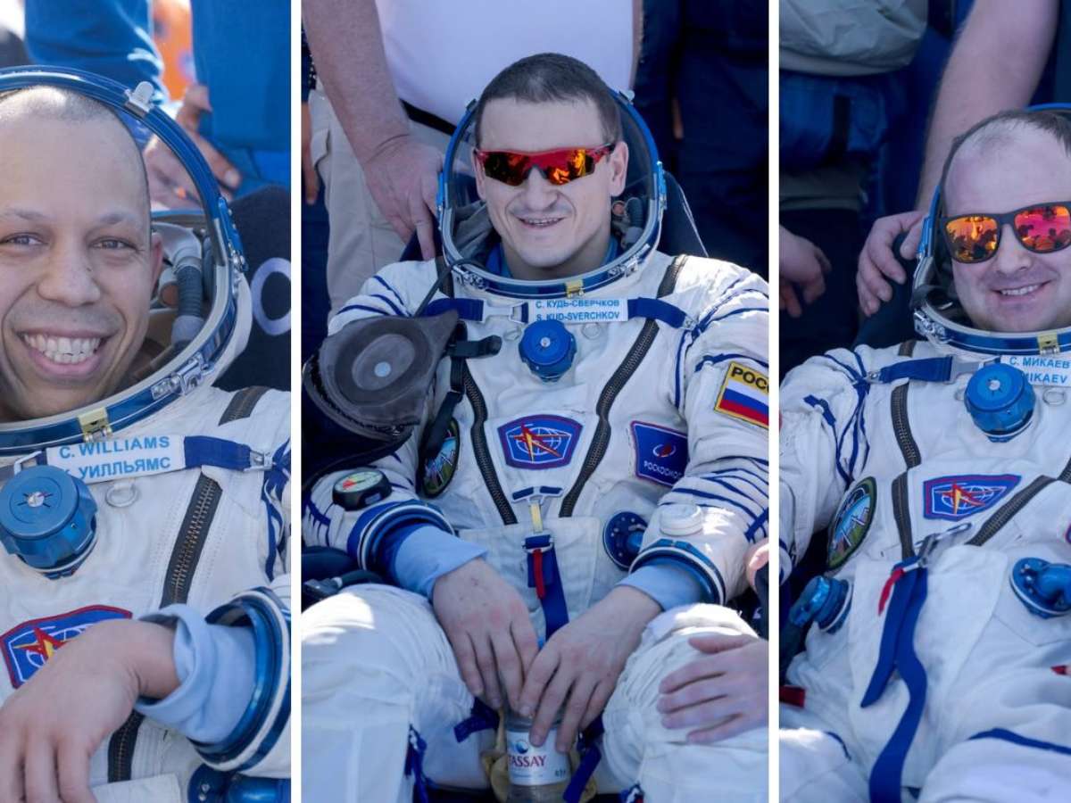 Astronauta da Nasa e dois cosmonautas russos retornam à Terra