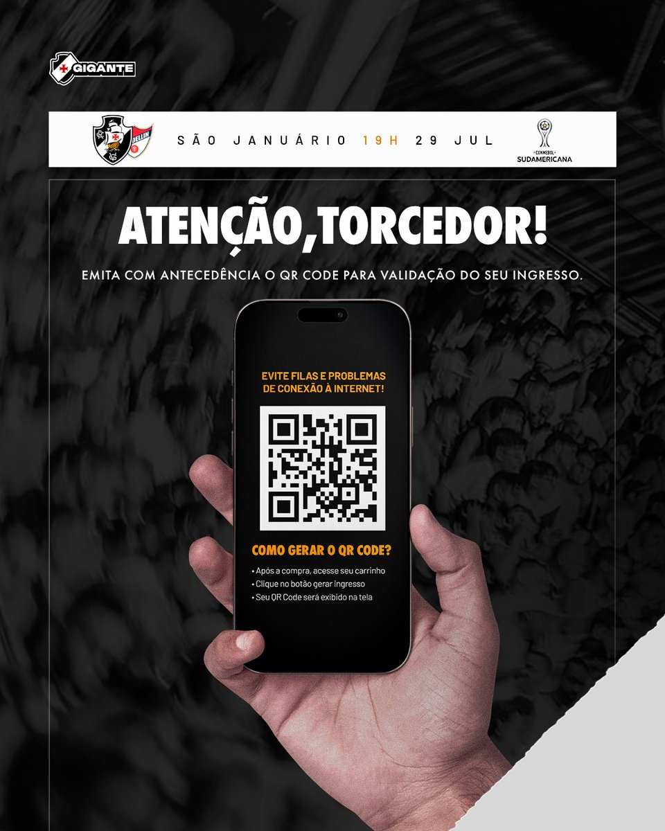 Sócio Gigante orienta torcedores: 'Emita com antecedência o seu QR Code para a validação do ingresso da partida de 4a-feira'
