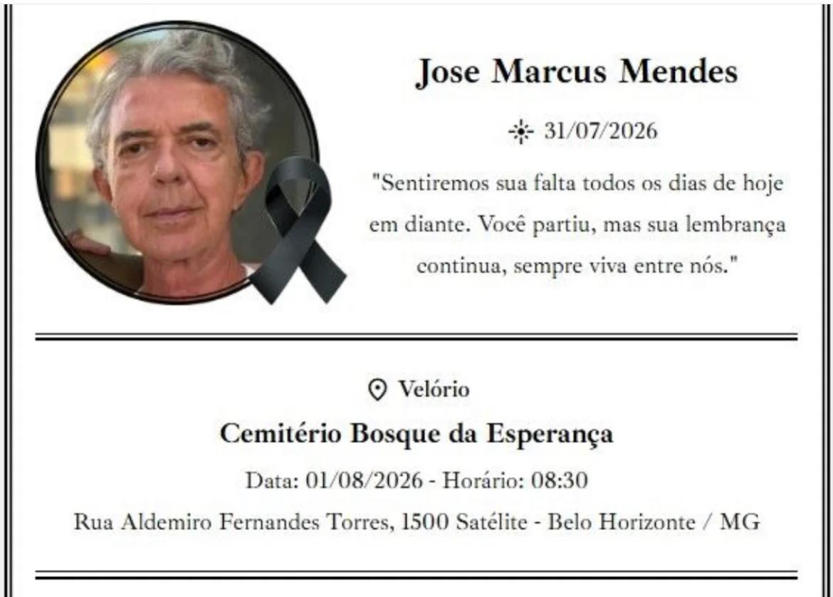 Morre o jornalista José Marcus Mendes; velório será neste sábado, em BH
