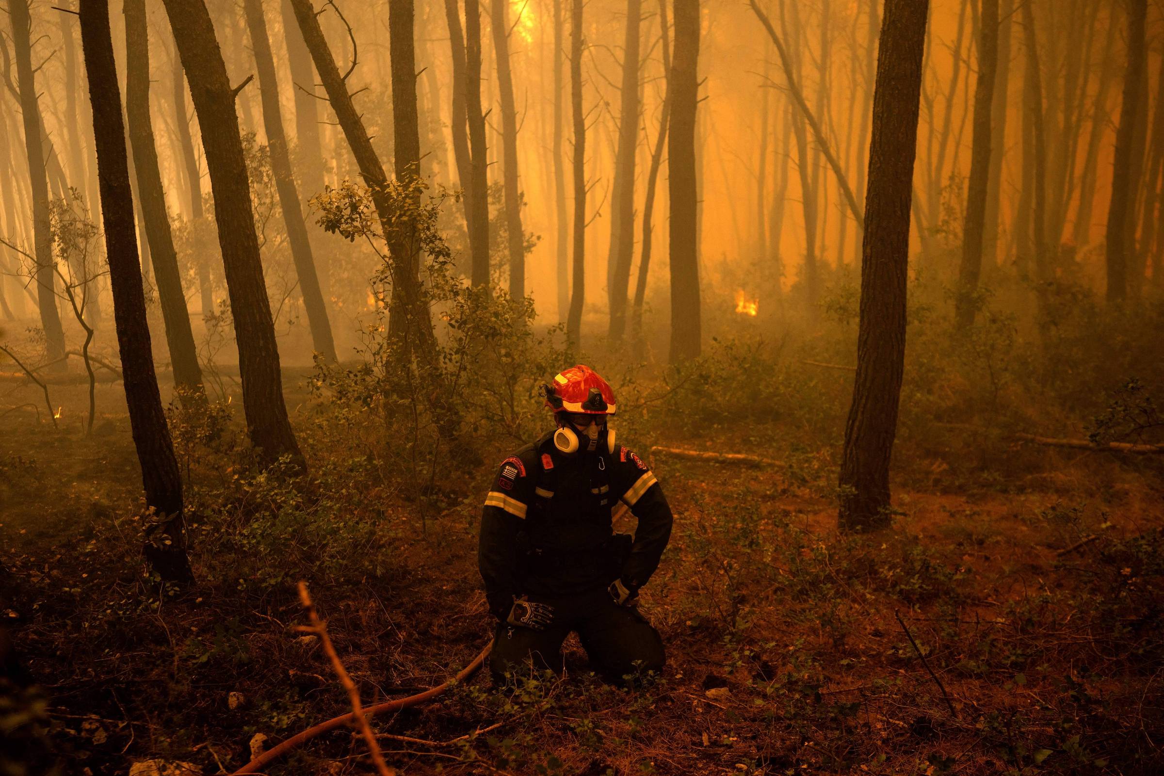Incêndio florestal ameaça complexo turístico na Grécia