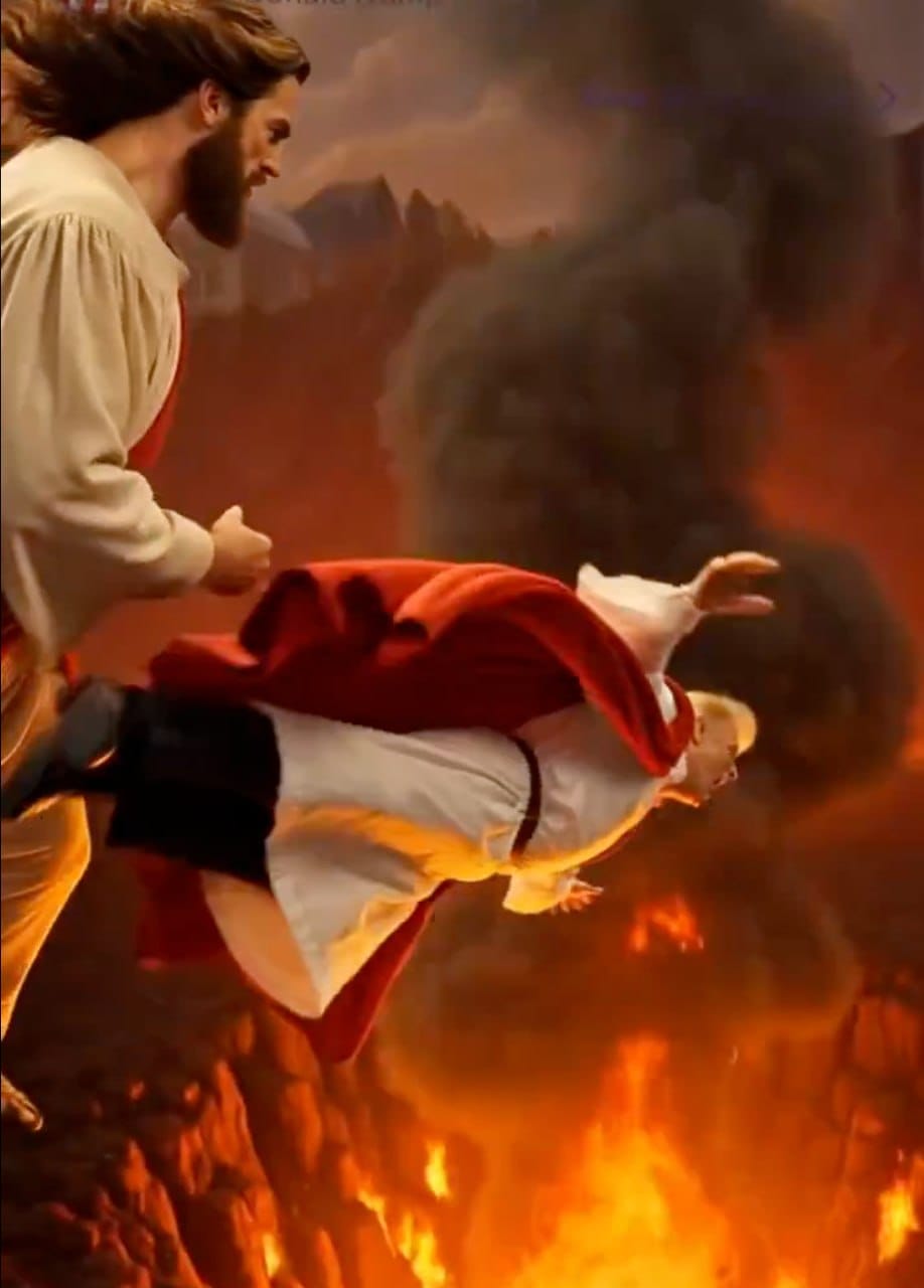 Irã publica imagem de Jesus jogando Trump no inferno em resposta à política dos EUA.