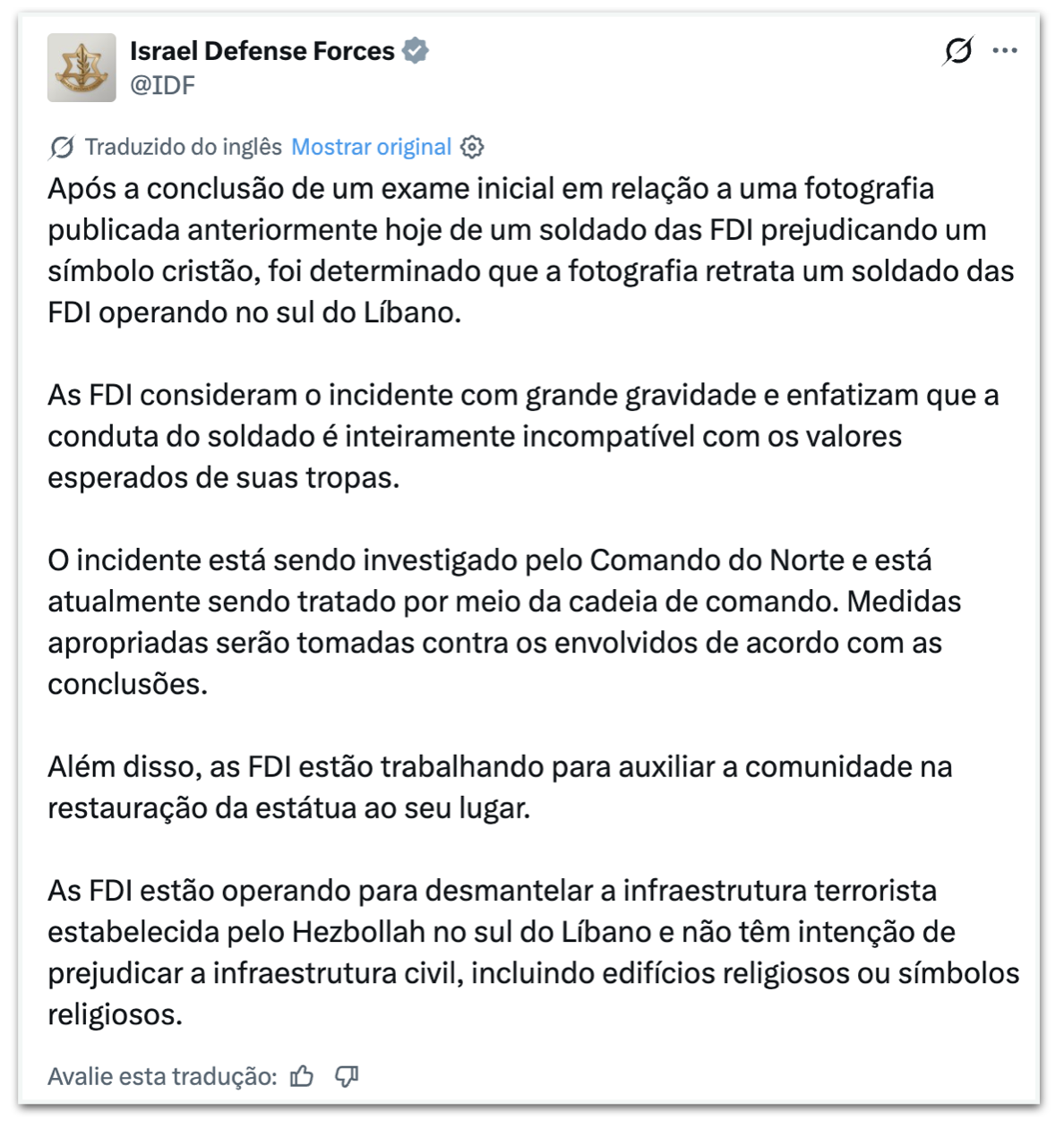 Soldado israelense destrói estátua de Cristo em cena de choque.