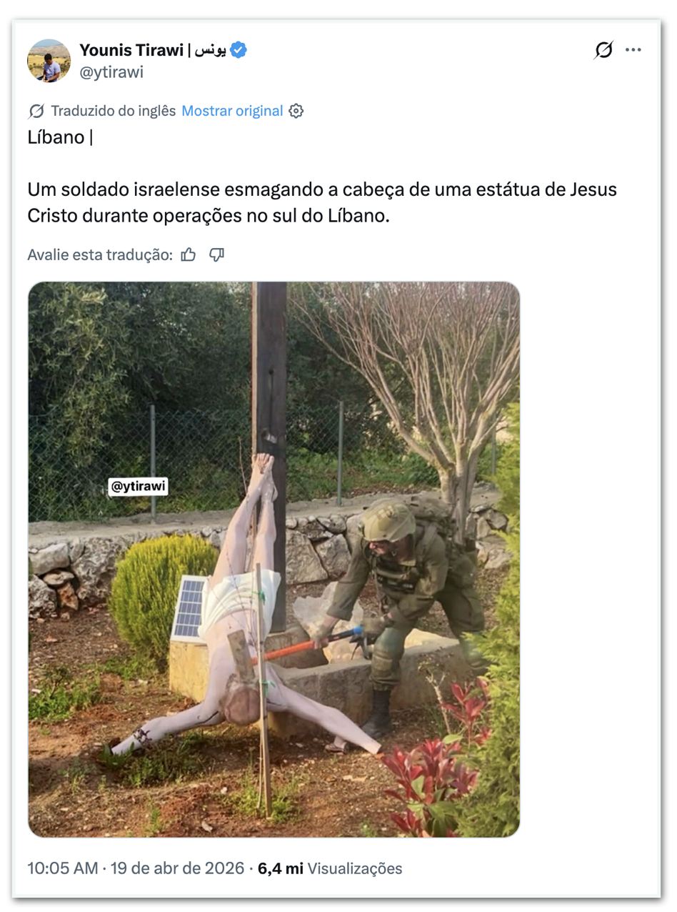 Soldado israelense destrói estátua de Cristo em cena de choque.