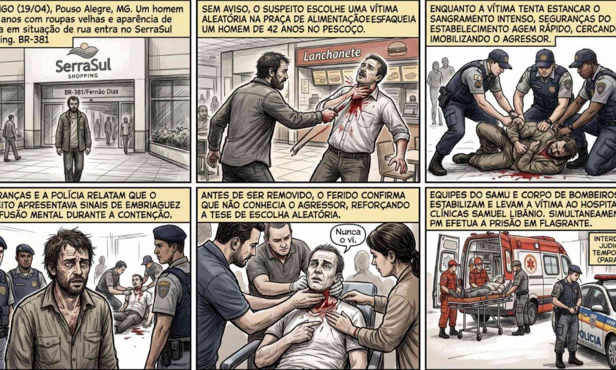 Homem é esfaqueado em praça de alimentação de shopping em cena de violência.