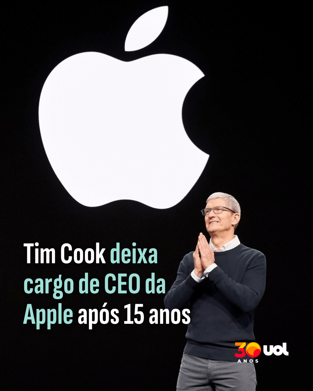 Inteligência Artificial aparece à porta da Apple, segurando um smartphone.