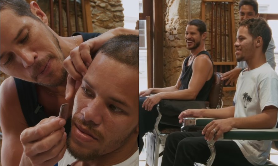 José Loreto e Lorran Galdino se parecem cada vez mais, após visita à barbearia.