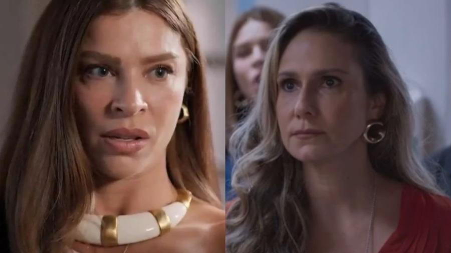 Duas mulheres choram ao lado de uma notícia jornalística sobre o fim de uma amizade.