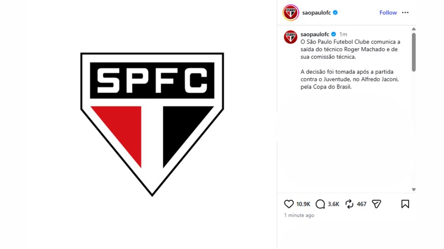 Roger Machado é demitido do São Paulo, com olhar sombrio e equipe técnica ao redor.