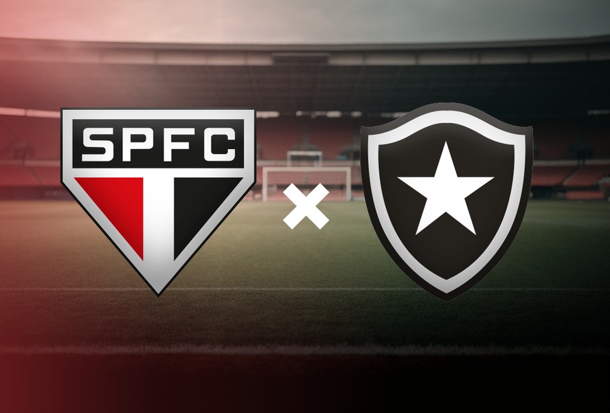 Jogadores de futebol em ação no estádio durante partida do Brasileirão entre São Paulo e Botafogo.