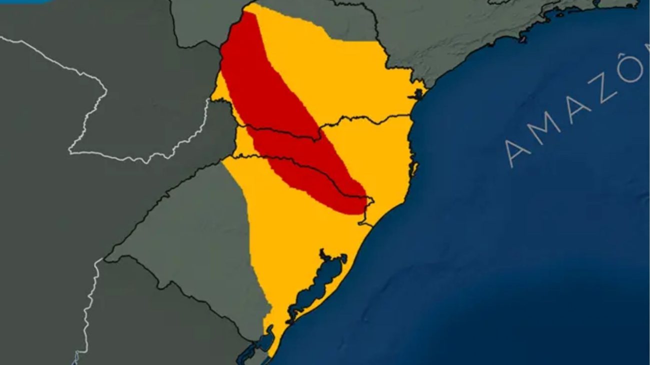 Ciclone extratropical avança com ventos fortes e frio intenso em cena de tempestade.