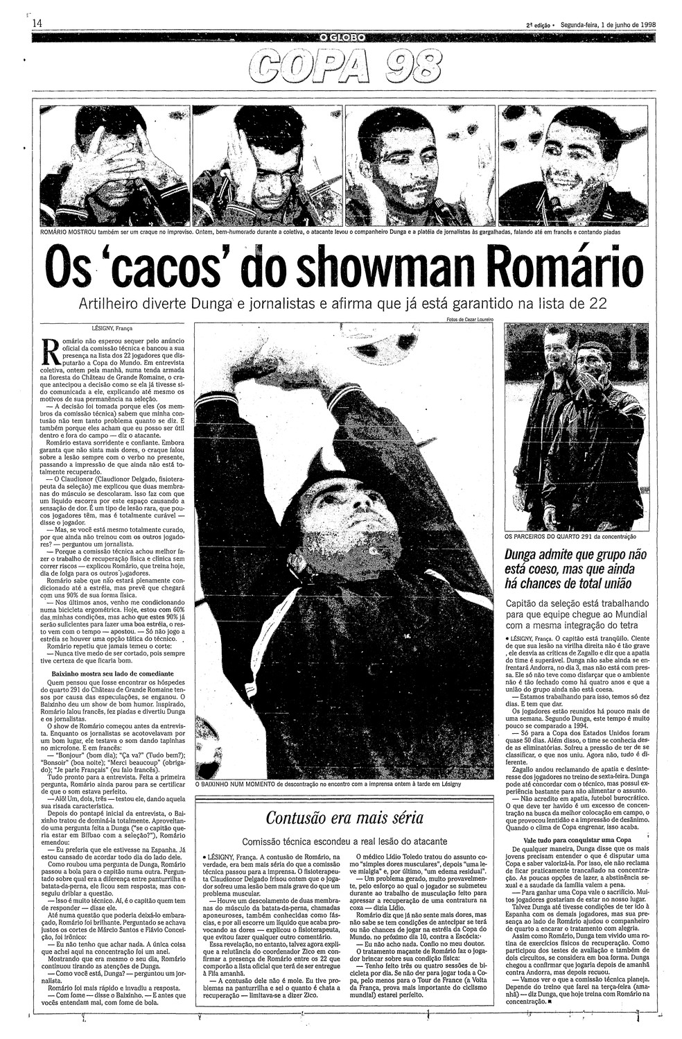 Romário cai lesionado antes da Copa de 1998, lembrando drama semelhante a Neymar.