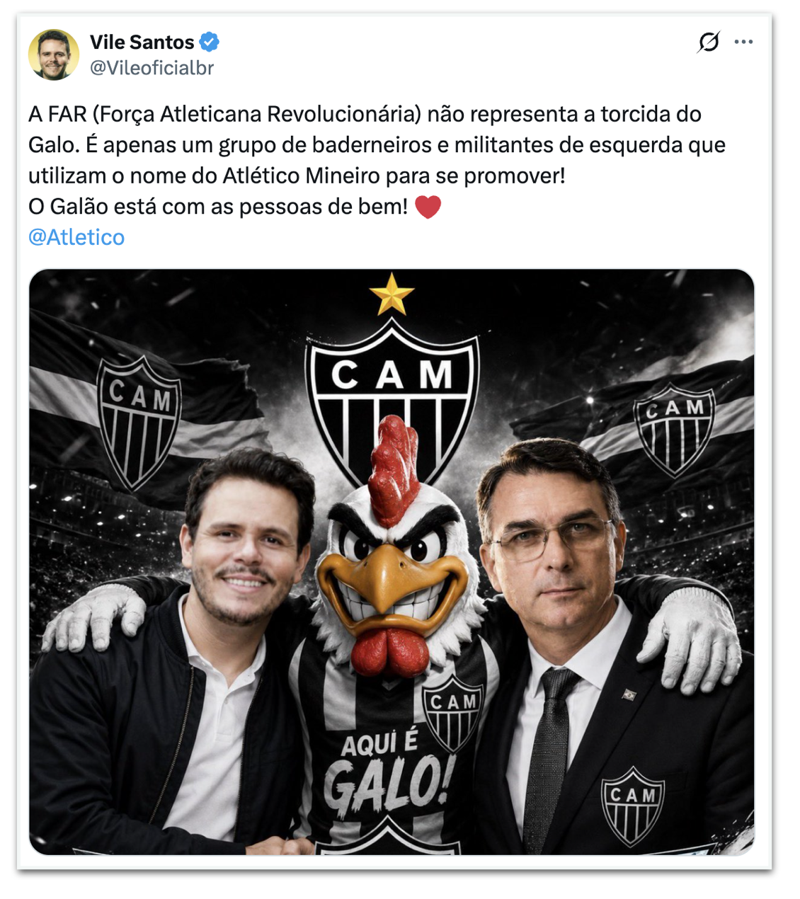 Líder de torcida do Galo fala sobre política e esporte em entrevista jornalística.