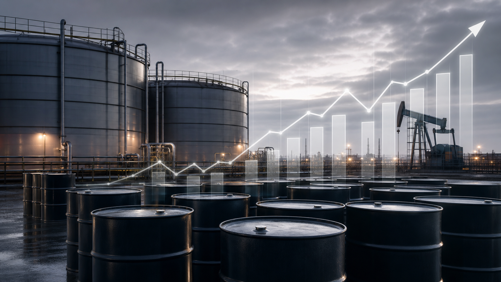 Gráfico de ações do petróleo em ascensão em meio a tensões no Estreito de Ormuz.