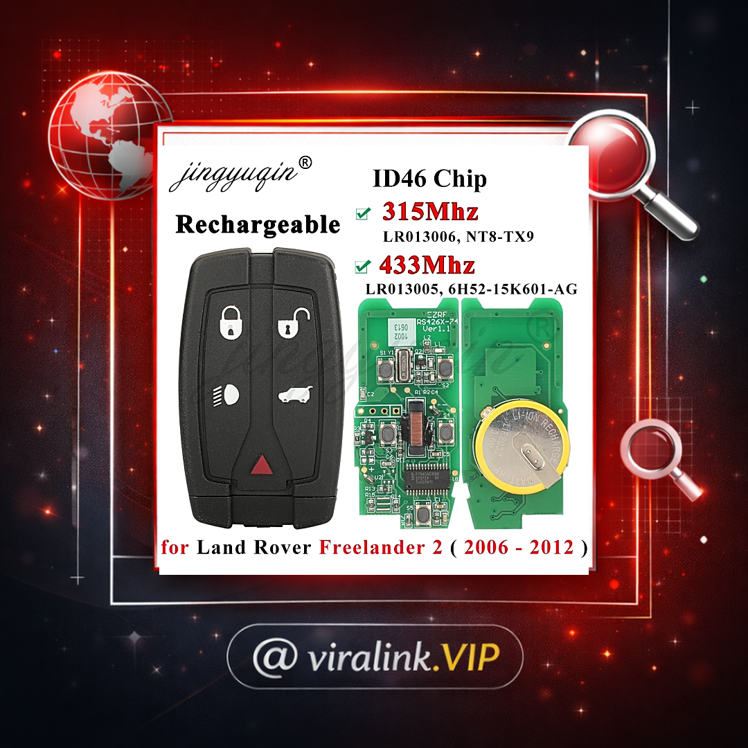 Chave de controle remoto de carro recarregável 315/433MHz ID46 para Land Rover Ranger Rover LR2 Freelander 2 2006-2012 6H52-15K601-AG/NT8TX9