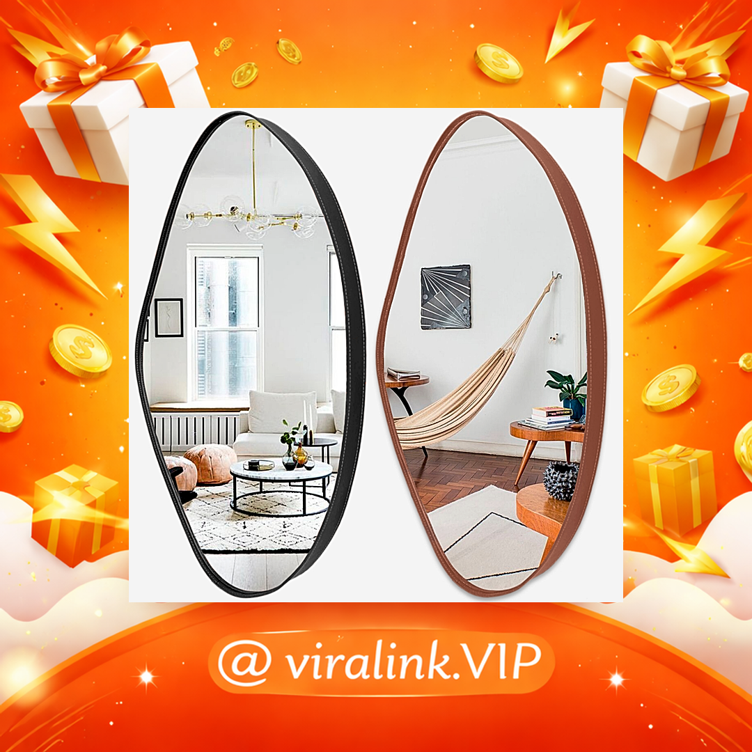 Espelho Orgânico Decorativo 80X60cm Acabamento em Couro Reforçado (Premium) p/ Sala Quarto Cozinha