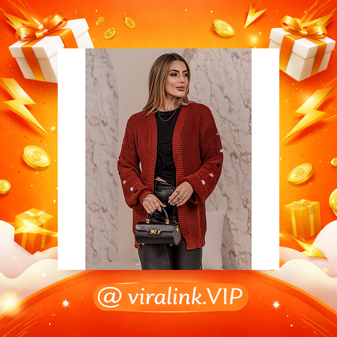 Casaco Manga Bufante Tricot Feminino Bolinhas COLORIDAS LUANA Max Cardigan Inverno Outono Tricô