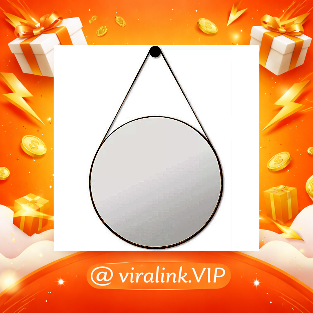 Espelho Redondo Adnet Couro com Alça 60cm 50cm 40cm 30cm 25cm Decorativo + Pino Pendurador