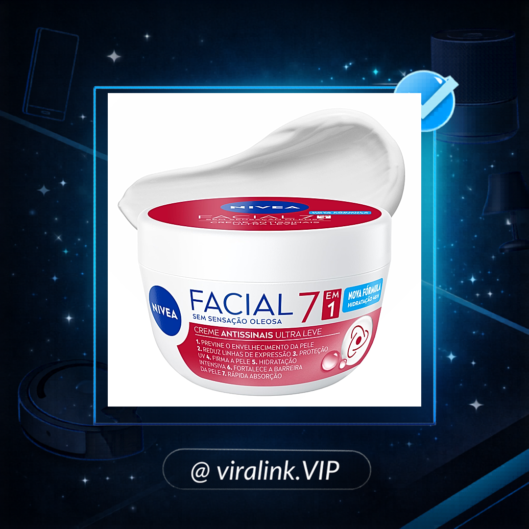 NIVEA Creme Facial Antissinais Ultraleve 7 em 1 100g, Previne Envelhecimento, Reduz Linhas Finas, Hidratação 48h, Antioxidantes, Cuidado Facial