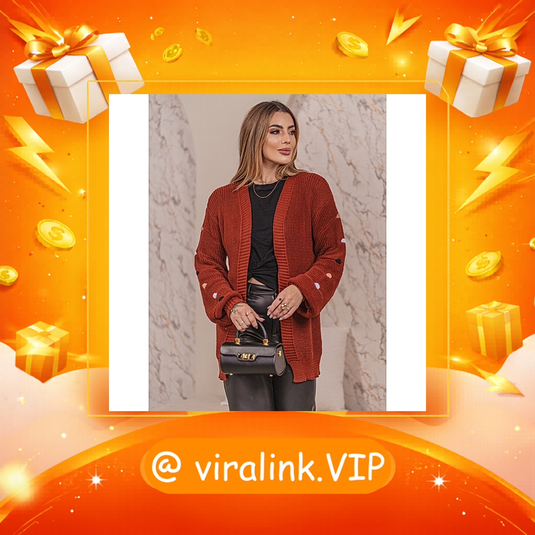 Casaco Manga Bufante Tricot Feminino Bolinhas COLORIDAS LUANA Max Cardigan Inverno Outono Tricô