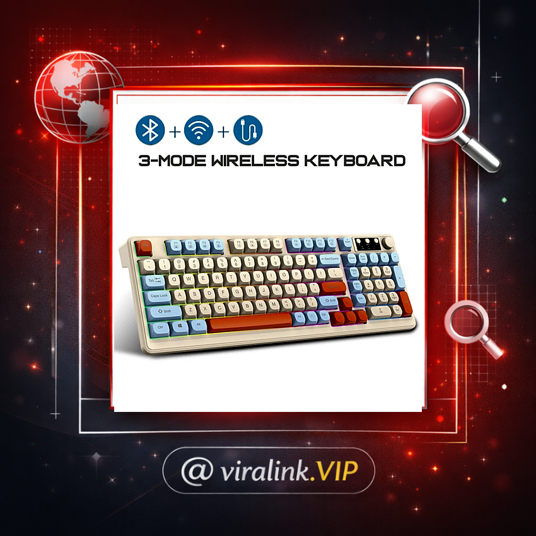 Teclado Sem Fio K98 2.4G com Três Modos, Teclado Mecânico BT de 98 Teclas com Iluminação de Fundo e Controle de Volume