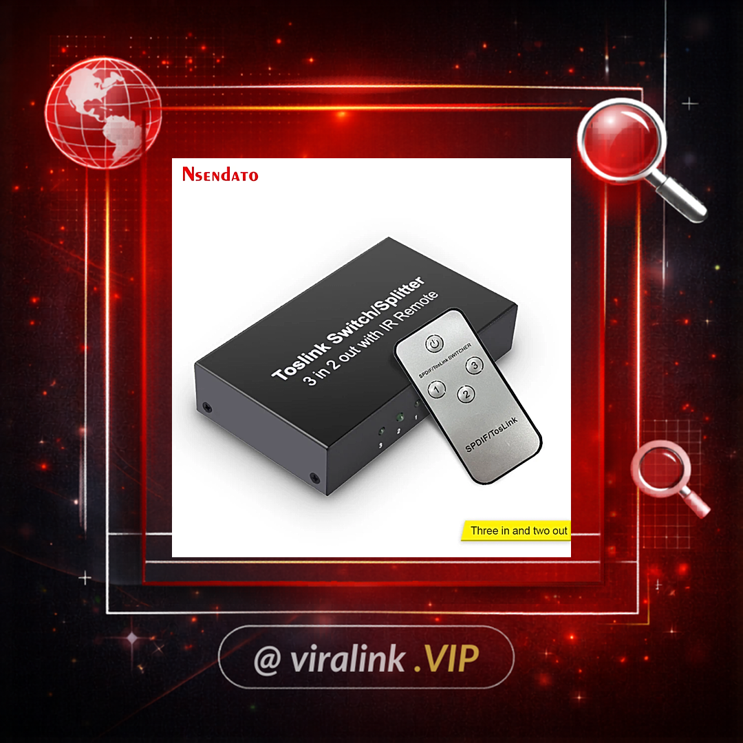 Comutador de Áudio Óptico Spdif Toslink 3 em 2 Saídas, Divisor Digital Óptico 3X2, Extensor para DVD, HDTV, PS4, Monitor