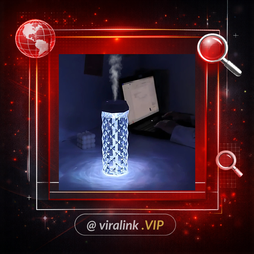 Umidificador de ar 1L com spray, difusor de perfume de 3 velocidades, umidificador evaporativo, umidificador de cristal com luz noturna para casa e escritório