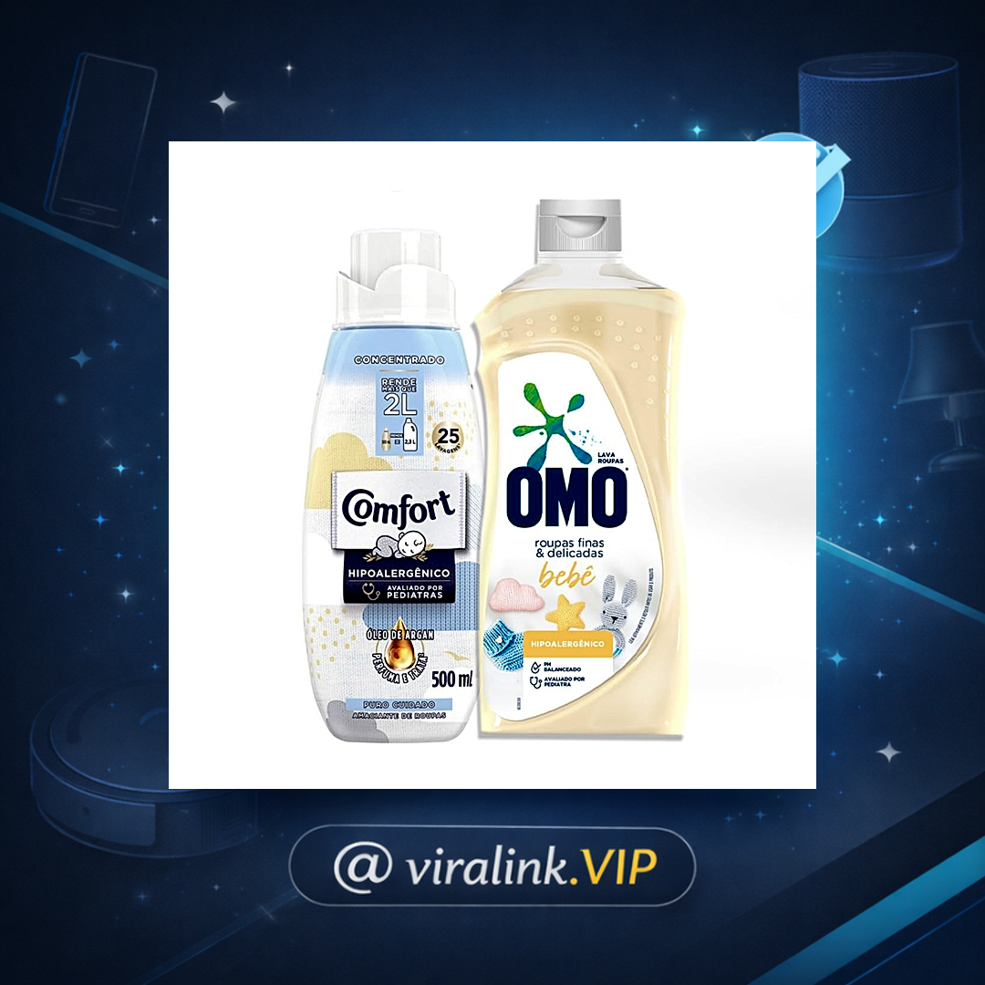 KIT limpeza de Roupas de Bebê de Roupas Hipoalergênico para Bebê, Comfort concentrado 500ml Sabão Líquido 900ml Omo