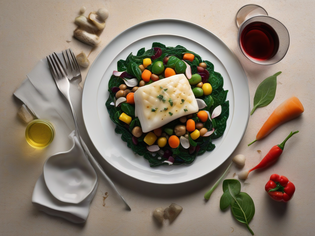 Bacalhau com Espinafre e Legumes Coloridos