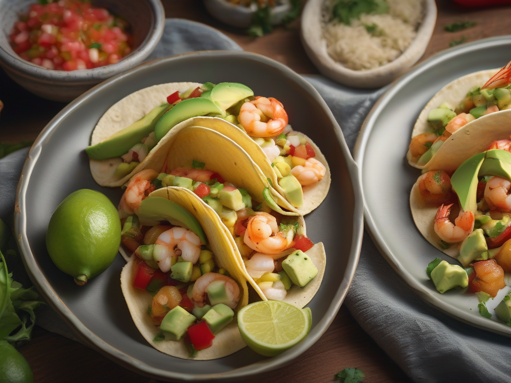 Tacos de Camarão com Salsa de Abacate