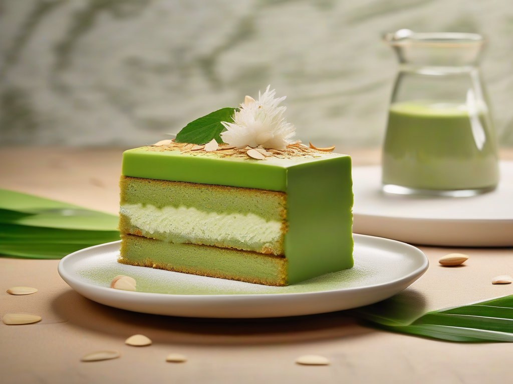 Torta Fina de Matcha com Coco e Leite de Amêndoas