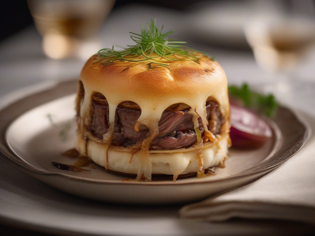 Torta de Carne com Cebola Caramelizada e Queijo Oaxaca