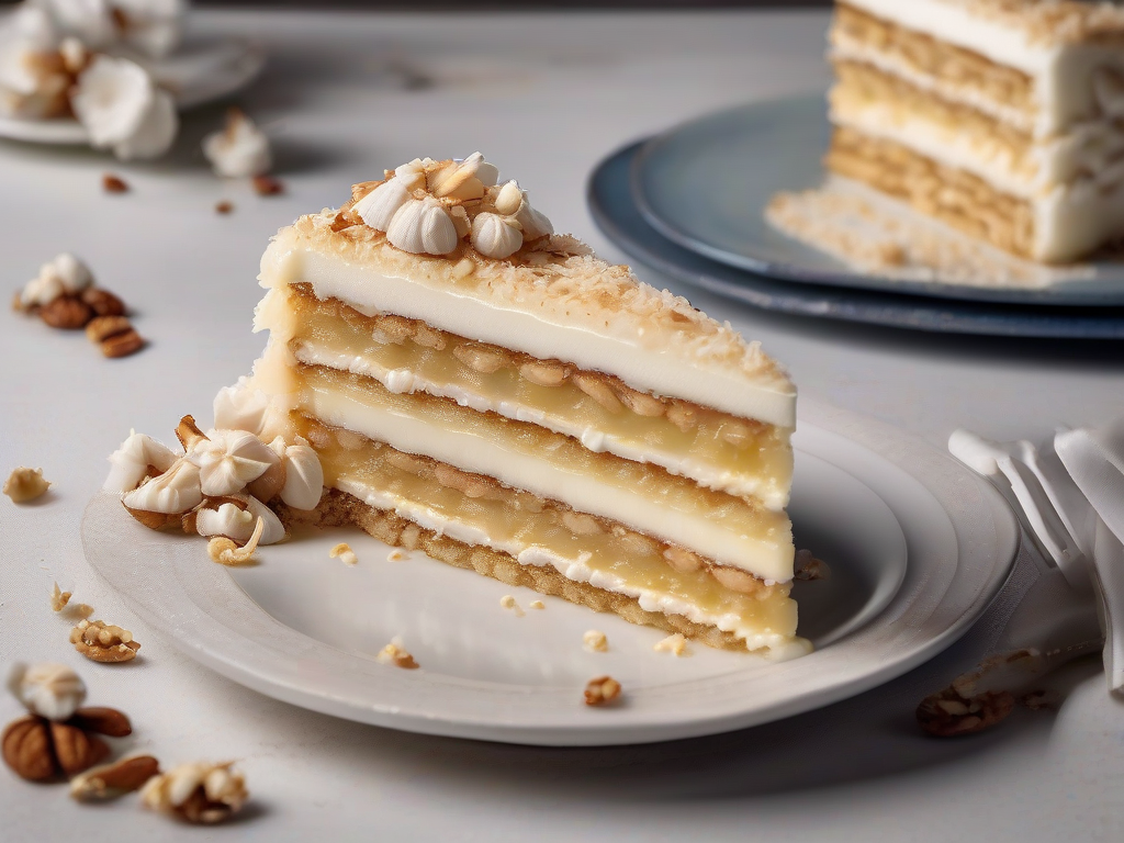 Torta Fina de Coco e Nozes com Creme de Leite Condensado