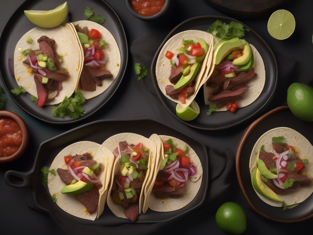 Tacos de Carne com Salsa Fresca e Abacate