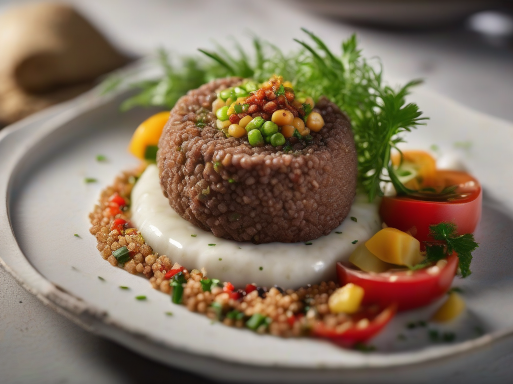 Kibbeh de Cordeiro com Legumes Frescos e Quinoa Síria
