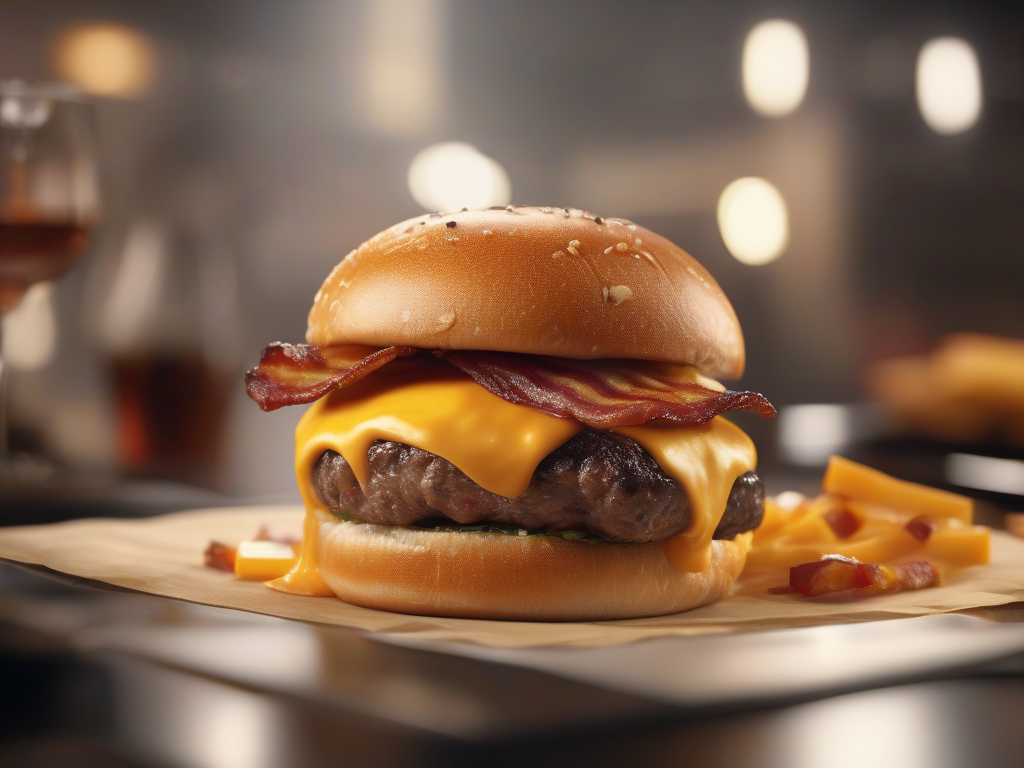 Hamburguer Gourmet de Carne com Queijo Cheddar e Bacon