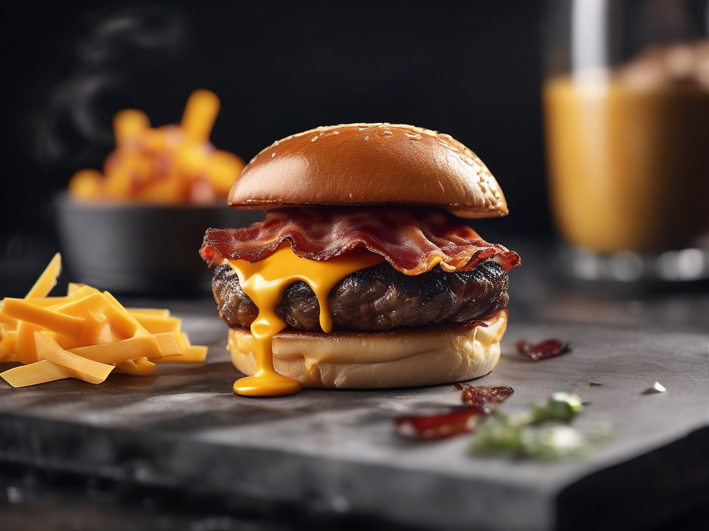 Hamburguer Gourmet de Carne com Queijo Cheddar e Bacon