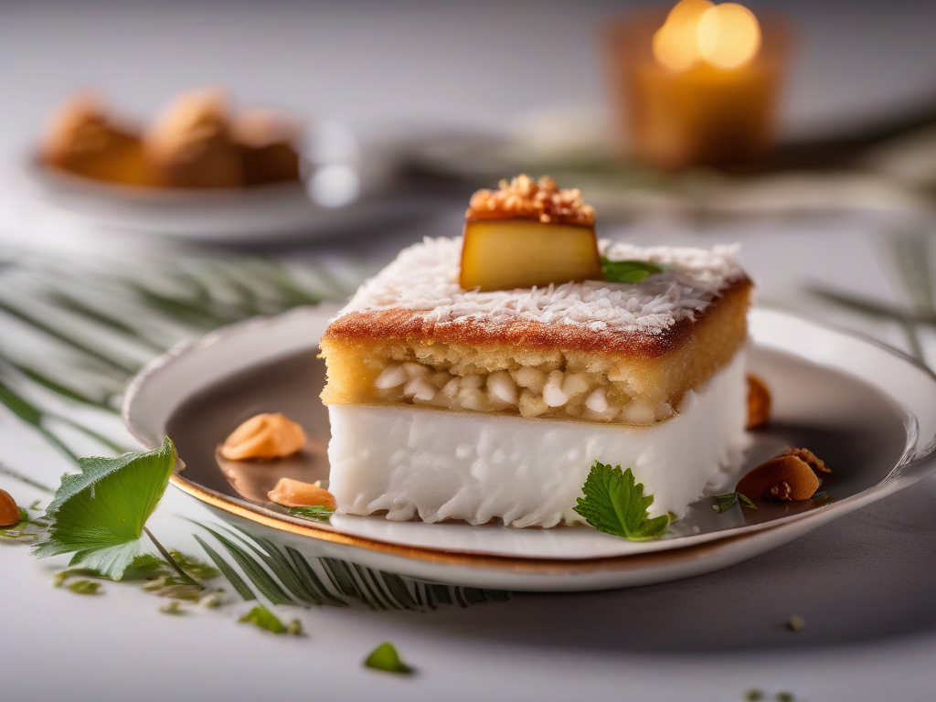Torta Fina de Coco com Manga e Nozes